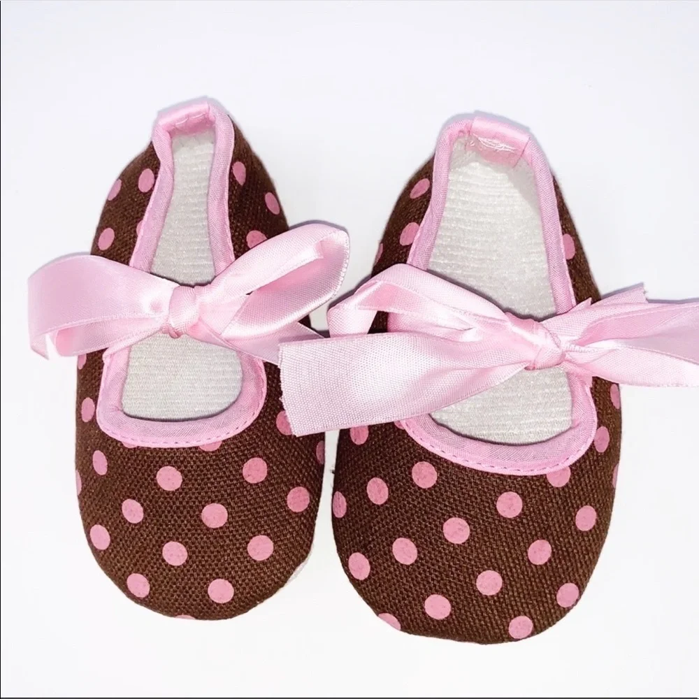NEW Baby Girl Brown and Pink Polka Dot Shoes